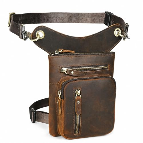 Handadsume Tela Resistente All'acqua + Vera Pelle Moto Equitazione Travel Coscia Borsa per Gambe Marsupio in Vita Per Gli Uomini Donne FB2141
