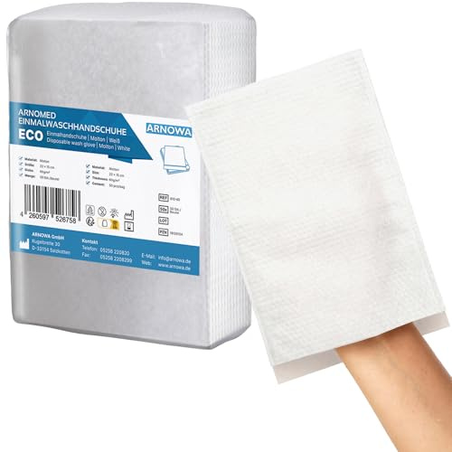 100 ARNOMED manoplas de baño desechables moletón, manoplas desechables secas para bebés, niños y adultos, toallitas desechables individuales 60g/m², blancas y suaves para la higiene personal