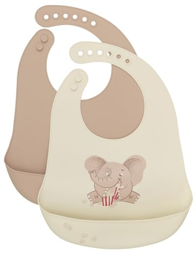 Celavi Babero unisex de silicona resistente con bandeja de recogida, beige, Talla única