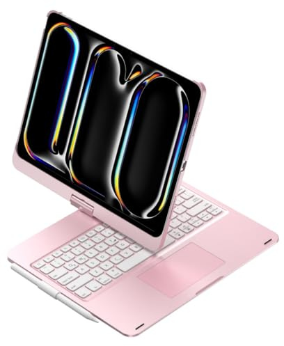 HENGHUI Clavier tactile rotatif à 360° pour iPad Pro 11 M4 2024 rétroéclairé avec pavé tactile, housse de clavier Bluetooth pliable, or rose