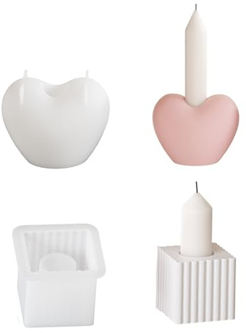 Hezhou 2 Pezzi Stampo Portacandele a Forma di Cuore Portacandele in Silicone fai da te Forma di Candelabro in Cemento Stampi Portacandele per Resina Epossidica Stampi per Gesso (Cuore piazza)
