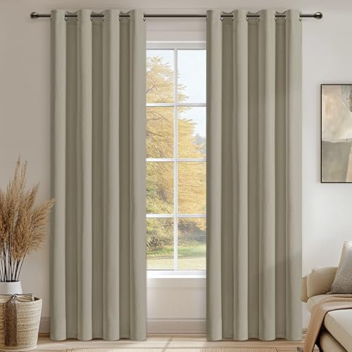 MRTREES 100% Blackout Curtains for Bedroom Living Room, Thermal Eyelet Curtains with Linen Look, 2 Panels 52x84 Inch 132x214 CM Linen