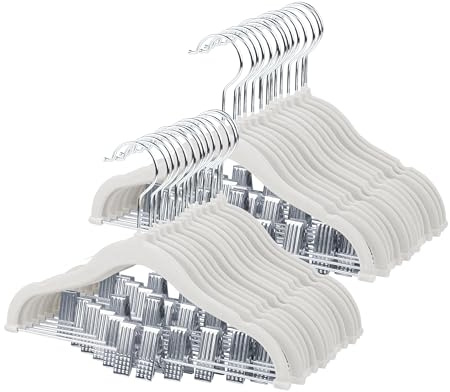 ManGotree Perchas para faldas de niños, paquete de 28 perchas de terciopelo para bebé con clips móviles para pantalones, abrigos, antideslizantes, 30 cm de largo, ahorro de espacio para ropa infantil