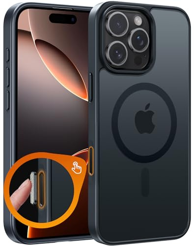 FNTCASE for IPhone 16 Pro-Max Case: Magnetic Matte Translucent Phone Case with Camera Control Capture | Military Grade Drop-Proof Shockproof Thin Rugged Protective Bumper Cover Black-Camera Control