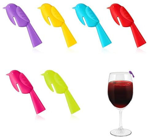KEPYATI 6 Marqueurs de Verre à Vin, étiquettes de Tasse de Vin en Silicone en Forme Oiseau, étiquettes Identification de Verre Réutilisables pour la Fête de Bar à la Maison