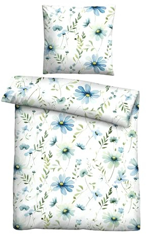 Traumhaft schlafen - Castell - Markenbettwäsche Bettwäsche Baumwoll Seersucker 0020369 GEBLÜHMT 1x 135x200 cm + 1x 80x80 cm, eisblau