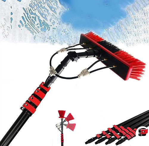 SFNIOKFG 24 Feet Reach Solar Panel Cleaning Brush & Pole Water Fed Pole Kit, Window Cleaner Window Glass System Washing Equipment Tool Solution Scrubber Brush & Hose Spray Washer