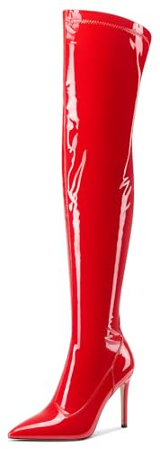 Castamere Mujer Aguja Alto High Heel Puntiaguada Punta Sobre la Rodilla Botas Cremallera Fiesta Sexy Botas 10 CM Heels Rojo 42 EU