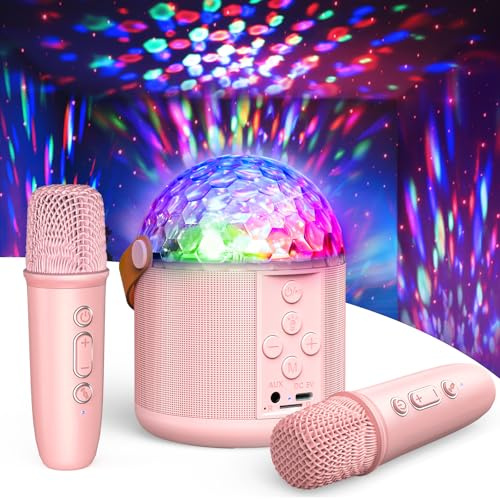 Cadeau Fille 5 6 7 8-12+ Ans, Micro Karaoke avec Lumineux LED Disco Enfant & Adulte Sono Micro Bluetooth avec 2 Microphones sans Fil Enceinte Portable Jouets Cadeaux pour Filles Cadeaux de Noël