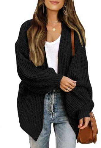 HUVZOR 1 Cardigan lungo da donna per primavera/estate/autunno/inverno, cappotto elegante in maglia con scollo a V, leggero e alla moda, nero