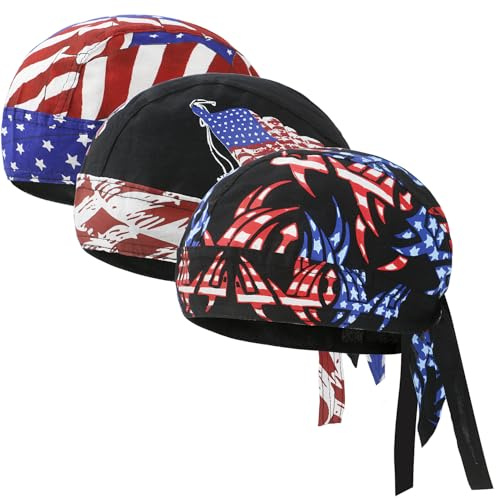 Yafacuha 3 Pcs Do Rags for Men Skull Cap Breathable Moisture Wicking Pirate Hat Helmet Liner Running Cotton Hat for Women Multi