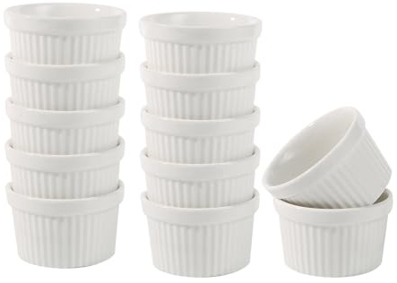 Tanggaogao 12-Piece Small Baking Dishes Ramekins Set - Oven Microwave Freezer & Dishwasher Safe Ceramic Dessert Bowls for Soufflés Creme Brulee Snacks Party