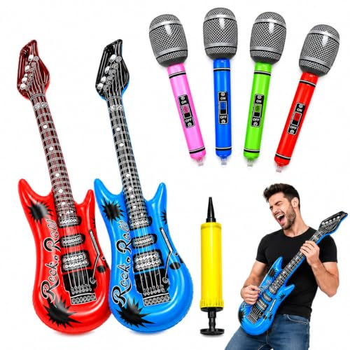 7Pcs Inflatable Microphone, Guitar & Pump, for Music Parties & Stage
