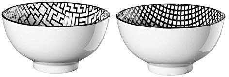ASA ASA90906071 Maori Set da 2 Ciotole, Ciotola di Ceramica, Scodella, Porcellana, Nero/Bianco, 11 cm, 90906071