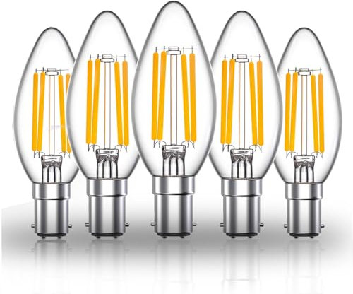 Luxvista 4W B15d Filament LED Candle Bulb C35 B15 Dimmable Edison Vintage SBC Small Bayonet Cap Candle Light Bulbs LED for 35-40W Incandescent Replacement Warm White 2700K (5-Pack)