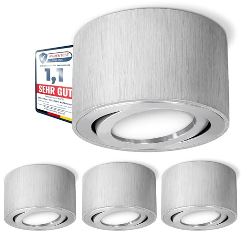 SSC-LUXon 4er Set CELI-1A Deckenspot LED flach - 4x Aufbauleuchte in Alu gebürstet inkl. fourSTEP LED 4W neutralweiß Dimmbar ohne Dimmer