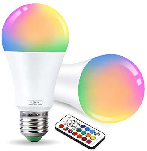 VARICART LED Glühbirnen GU10 mit Fernbedienung 100 Watt RGB und Kaltweiss | Birne LED E27 Dimmbar mit Farbwechsel 10W 1000LM, RGBW Lampe E 27 Leuchtmittel 230V Bunte Timer & Memory 2er Pack