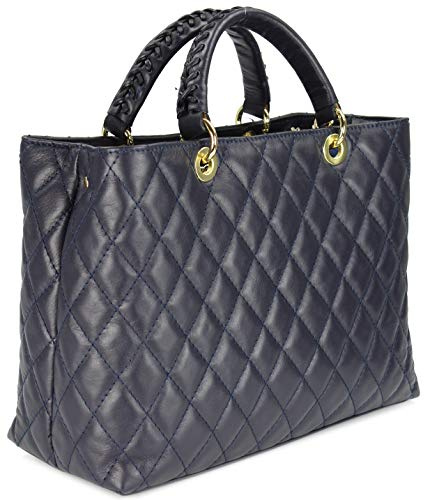 Belli edle italienische Echt Nappa Leder Damentasche Henkeltasche Umhängetasche gesteppt - 34x25x17 cm (B x H x T)