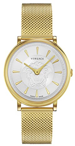 Versace - Damenarmbanduhr Quarz Mode Armband und Gehäuse aus Edelstahl Farbe Gold Zifferblatt Analog Rot - VE8102419
