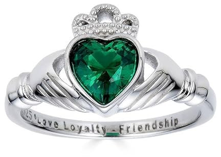 925 Sterling Silber Love Loyalty Friendship graviert Claddagh zirkonia Smaragd Ring