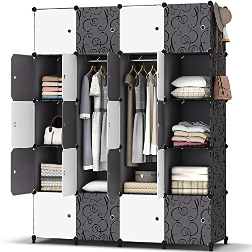HOMIDEC Armario Modular, Guardarropa portátil para Colgar Ropa, 20 Cubo Ropero Armario Combinado con 3 Barra Colgante, Armario de Almacenaje de Ropa para Dormitorio