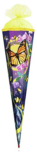 ROTH Schultüte Schmetterling 85 cm groß - Glitter - 6-eckig Rot(h)-Spitze Rüschenborte - Zuckertüte Glitzer
