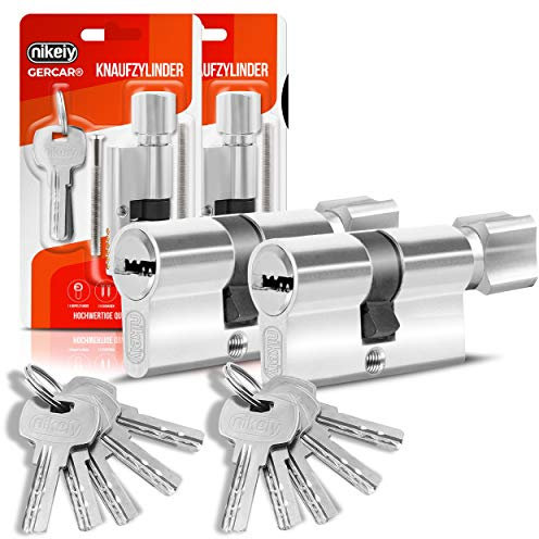 GERCAR - Cilindro de perfil para cerradura de puerta, 30/30, cilindro de pomo, incluye 10 llaves, juego de 2 unidades con cierre simultáneo, longitud: 60 mm.A: 30. B: 30. Juego de 2 unidades.