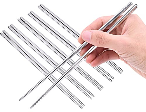 5 Pairs Silver Stainless Steel Chopsticks Reusable Lightweight Metal Chopsticks Dishwasher Safe