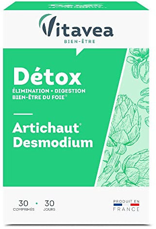 VITAVEA BIEN-ETRE - Artichaut Desmodium Complément alimentaire Détox - duo d'actifs d'origine naturelle - Elimination Digestion Bien être du foie - 30 comprimés - Fabriqué en France