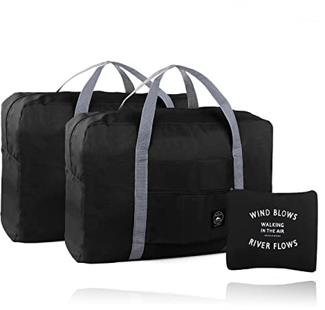 Borsone da Viaggio Pieghevoli, Borse da Viaggio Impermeabili, Adatte per Sport, Palestra, Vacanze, Confezione da 2, Nero