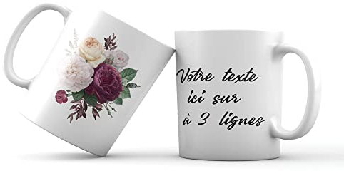 Mygoodprice MUG en céramique au motif Fleurs 3 avec texte personnalisable