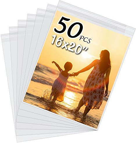 50 Pack Acid-Free Crystal Clear Sleeves Storage Bags for 16x20 Art Prints/Pictures/Photos/Framing Mat Mattes (Bag Size: 16 1/2 x20 1/2)