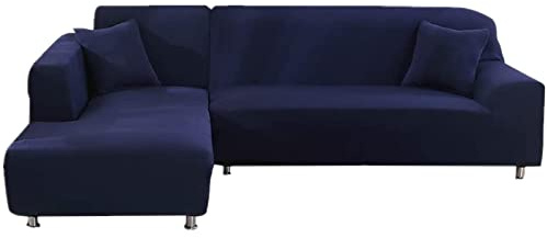 ShowyLive Sofa Überzug Couch Überzug 2er Set für Ecksofa L-Form Sofabezug 3 Sitzer+3 Sitzer, mit 2 Stück Kissenbezug, Dunkelblau