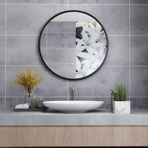 MIQU Badezimmerspiegel 70 x 70 cm Badspiegel ohne Beleuchtung Rund Spiegel Schwarz Metallrahmen Wandspiegel für Badezimmer, Wohnzimmer, WC 700mm