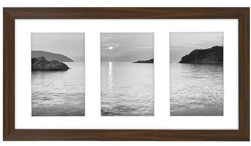 Americanflat 6x4 Collage Photo Frame with Shatter-Resistant Glass - Signature Collection - Fits Three 4x6 Photos or Use as One 8x16 Picture Frame for Tabletop and Wall - Walnut