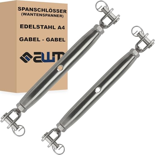 Edelstahl VA4 Seilspanner Wantenspanner Drahtseil Spannschloss Drahtspanner Spannschraube Spanner - 2 Stück (Gabel x Gabel (Geschlossen) - M10)