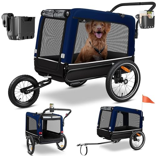 KESSER® Boxer 3-in-1 Rimorchio per Cani, circa 240 Litri di Volume, Tela Oxford 600D, SmartSpace Concept, max. 40 kg incluso Supporto per Bevande e Smartphone, molleggiato, Blu Marino