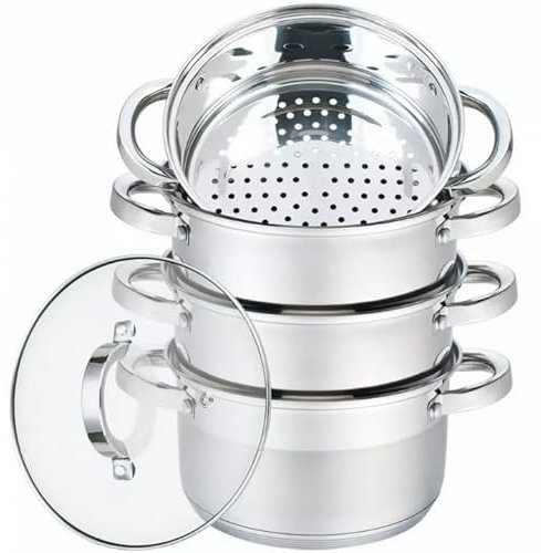 Luckyberg Mantowarka/Dampfkocher 2,5L | Dampfkochtopf 3, 4 oder 5 Teilen | Kochgeschirr mit Glasdeckel auf Edelstahl, Dampfgarer, Biodampfkocher, (5 Teil)