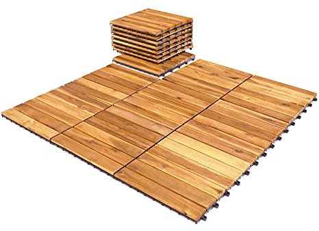 COSTWAY Pavimento Esterno in Legno di Acacia, 27 Piastrelle 30 x 30 cm, Senza Attrezzi, Superficie 2,43 ㎡, Mattonelle in legno per Interno Esterno Balcone Soggiorno(Modello 4)
