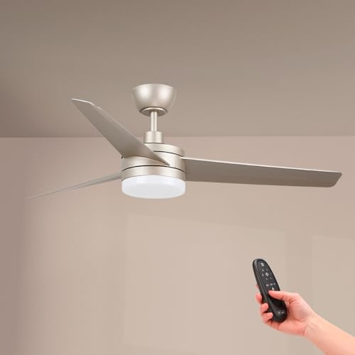 M mimotec - Ventilador de techo con luz LED Grey Curve, mando a distancia, motor DC 40W+Luz Led 18W, 6 velocidades, Silencioso,3 Aspas, 132 cm, función verano-invierno, temporizador. LM8814