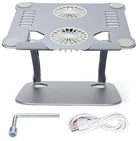 Laptop Cooling Pad Gaming Laptop Cooler, Laptop Fan Cooling Stand with 2 Quiet Cooling Fans for 10 to 17.3in Laptops, Aluminum Alloy, Data Cable, Foldable Adjustable Height(Grey)