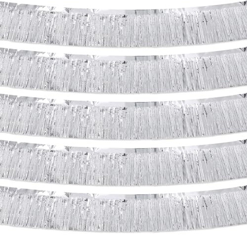 Ohiyoo Lot de 5 guirlandes à franges en feuille d'argent de 15,2 m à suspendre au mur, serpentins métalliques pour défilés, fête d'anniversaire, Halloween, Noël (argenté)