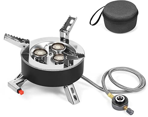 6800 W Camping cuisinière à gaz pliant 3 brûleurs allumage piézo-électrique poêle Bapaing extérieur oking poêle four for Camping randonnée pique-nique d'urgence