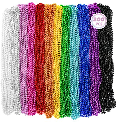 Huskein 200PCS Mardi Gras Beads, 33 Bead Necklace, Colorful Mardi Gras Accessories, Women Men Party Beads Parade Throws Bulk for Christmas Pirate Baby Shower Carnival Birthday Party Supplies Decor