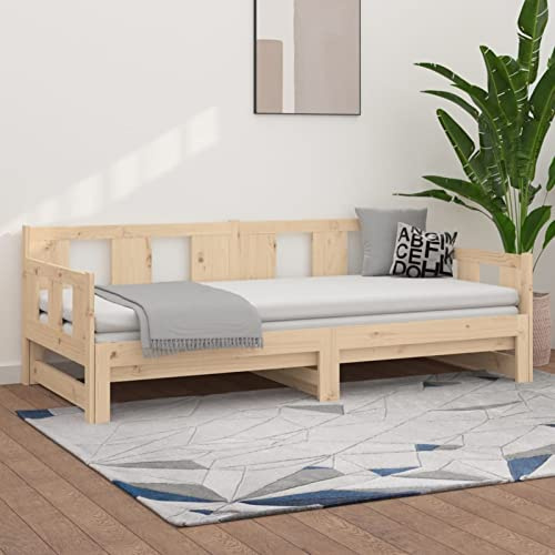 DJEKA Tagesbett Ausziehbar 2X(80x200) cm Jugendbett 80x200 cm Bett Mit Ausziehbett Natur-2 Tagesbett 80x200 Ausziehbar Tagesbett aus Holz Tagesbettgestell Sofabett Schlafsofa Massivholz Kiefer