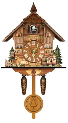 Allayu Reloj de Pared Antiguo con Alarma oscilante, Reloj clásico Atemporal Tradicional de la Selva Negra, Reloj de Cuco de para Madera, CL010