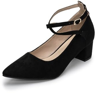 Plilima Escarpins Femme Bloc Talons à Bout Pointu Escarpin Bride Cheville Talon Haut avec Lanière Croisée et Bout Fermé Élégant Confortable Mariée Chaussures (Noir,38)