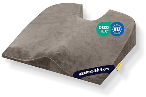 SLEEP COMFY Premium Orthopaedic Seat Cushion Coccyx Relief (Medium Hardness) Coccyx Cushion Pain Reducing Hemorrhoids Cushion Memory Foam Seat Cushion for Car, Office Chair 43 x 40 x 8.5/1.3 cm