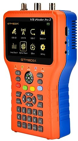 Jemora V8 Finder Pro TV Signal Finder Meter DVB-S/S2/S2X/T/T2/C Signal Receiver 4.3-inch LCD Dispaly H.265 Auto Calculate Angle 4000mAh Battery