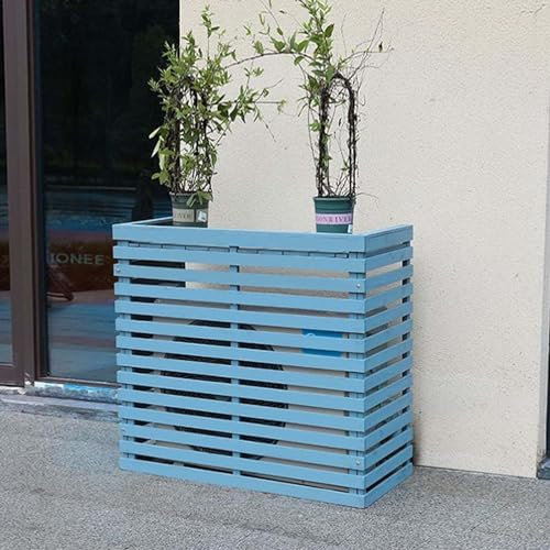 Hohe, wetterfeste Fensterläden, zentrale Klimaanlagenabdeckungen für Außengeräte – Massivholz-Klimaanlagen-Zaunblende zum Verstecken von Außenklimaanlagen mit Stil (Farbe: Blau, Größe: L 120 x B 60 x